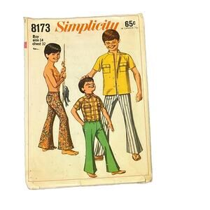Vintage Simplicity 8173‎ Sewing Pattern Size 14 Boys Shirt Bell Bottom Pants